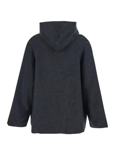 Mauro Grifoni Grey Jacket With Fixed Hood And Zip-up Fastening In Wool Blend Woman In Black
