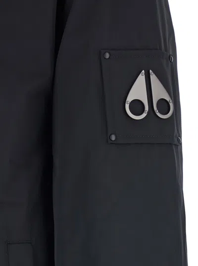 Moose Knuckles Roland Black Reversible Sweatshirt With Drawstring Hood And Logo Plaque On The Sleeve In Tech Fabric In Black