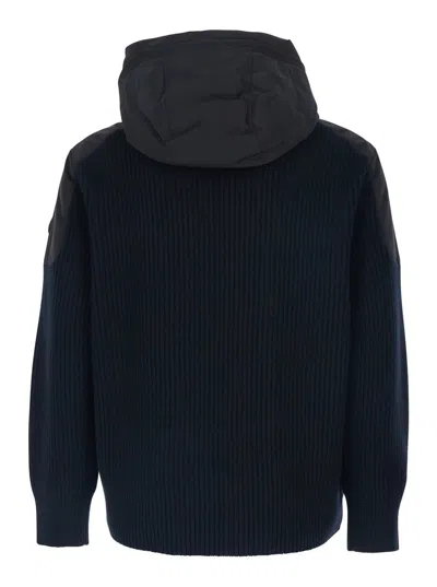 Moose Knuckles Glenvale Black Jacket With Drawstring Hood And Logo Plaque On The Sleeve In Wool Man In Black