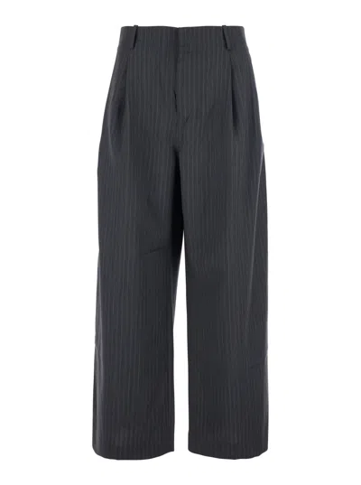 Tonywack Grey Pants With Front Pences And Pinstripe Motif In Wool Blend Man In Gray