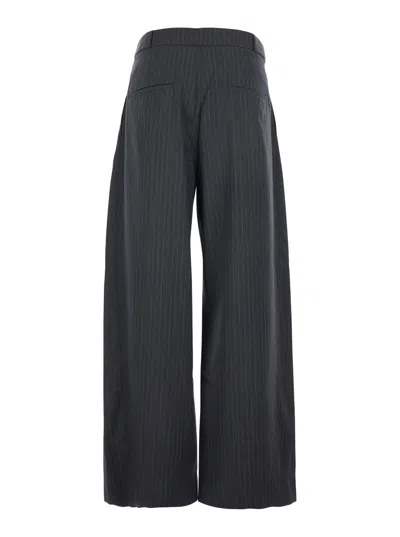 Tonywack Grey Pants With Front Pences And Pinstripe Motif In Wool Blend Man In Gray