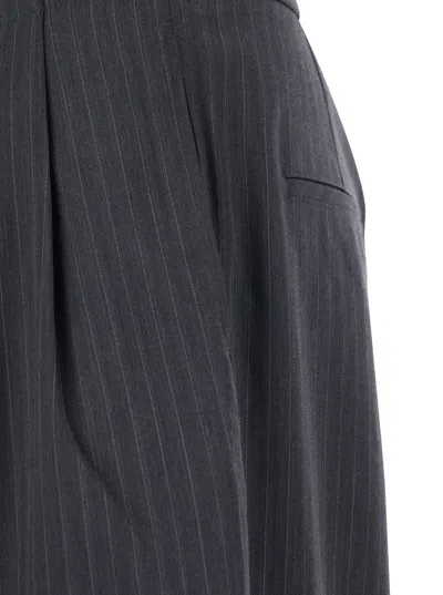 Tonywack Grey Pants With Front Pences And Pinstripe Motif In Wool Blend Man In Gray
