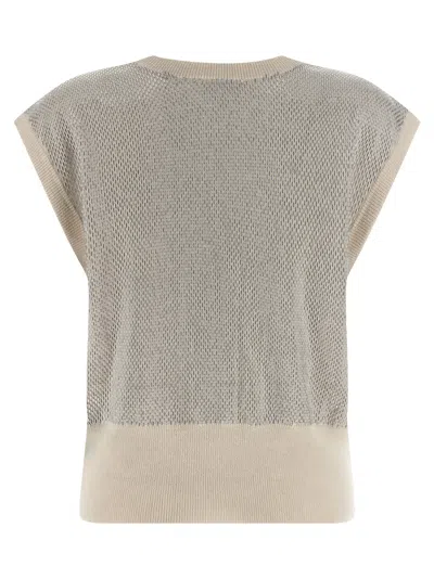 Haikure Cap Sleeve Mesh Vest With Ribbed Hem In Gray