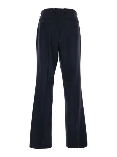Tonywack Blue Pants With Flared Leg And Pinstripe Motif In Wool Blend Man In Blue