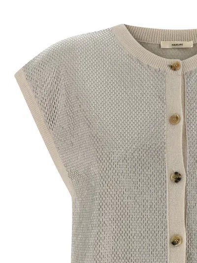 Haikure Cap Sleeve Mesh Vest With Ribbed Hem In Gray