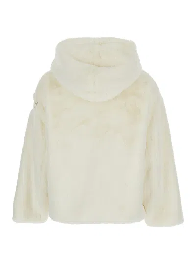 Tatras Yumola White Jacket With Drawstring Hood And Logo Patch On The Sleeve In Ecofur Woman In White