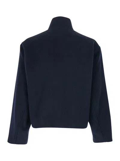 Tonywack Blue Jacket With High Neck And Dropped Shoulders In Wool Man In Blue