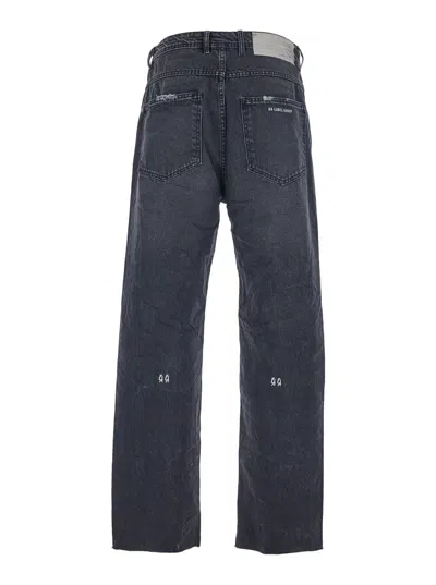 44 Label Group Men Black Jeans With Logo Patch On The Rear And Side Strap With Logo In Denim Man In Black