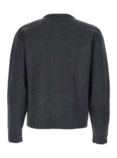 Tonywack Grey Crew Neck Sweater With Front Pockets And Brushed Effect In Fabric Man In Gray