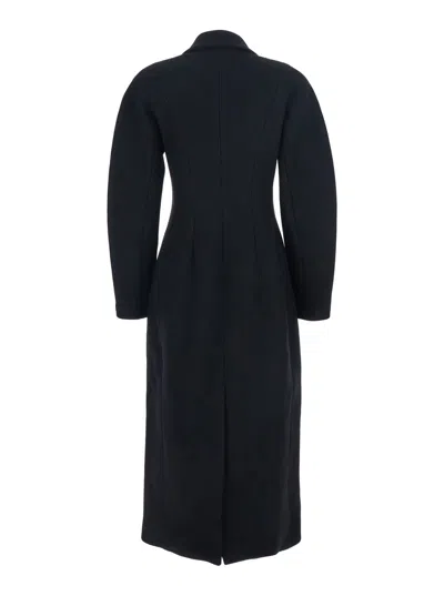 Jacquemus Le Manteau Curvo Black Double-breasted Coat With Notched Revers And Rear Single Vent In Wool Woman In Black