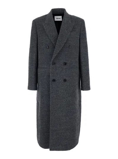 Tonywack Grey Double-breasted Coat With Classic Lapels In Wool Blend Man In Gray