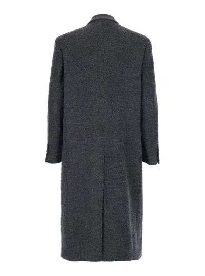 Tonywack Grey Double-breasted Coat With Classic Lapels In Wool Blend Man In Gray