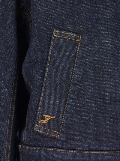 Jacquemus Le Bomber De-nimes Ovalo Blue Jacket With Fur Collar And Two Front Welt Pockets In Denim Woman In Blue