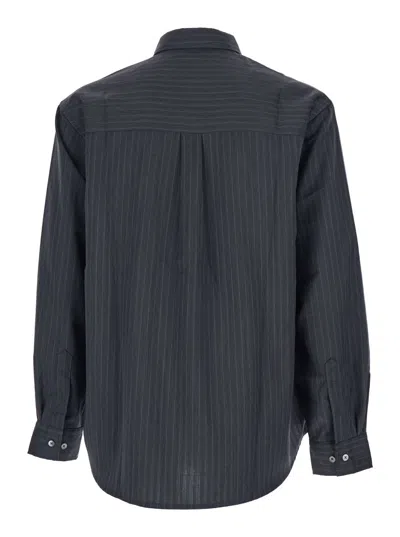 Tonywack Grey Pinstriped Shirt With Pointed Collar In Wool Blend Man In Blue