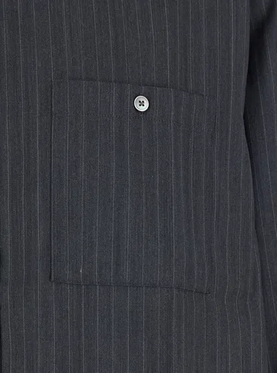 Tonywack Grey Pinstriped Shirt With Pointed Collar In Wool Blend Man In Blue