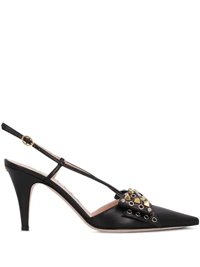 Valentino Chic Bow Pointed Toe Stiletto Pumps In Black