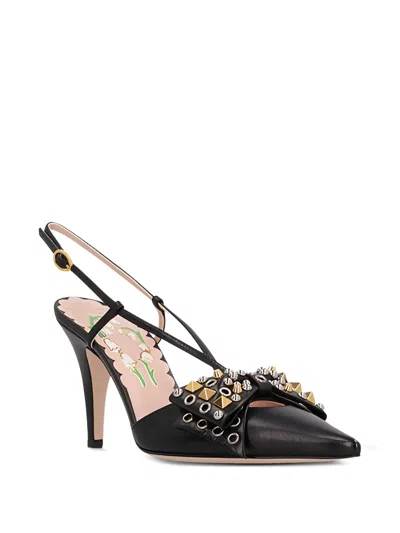 Valentino Chic Bow Pointed Toe Stiletto Pumps In Black