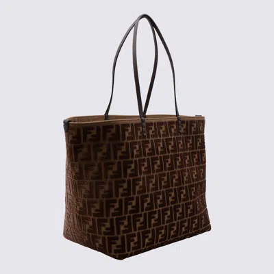 Fendi Roll Large Shopper In Ff Jacquard Velvet Bags In Brown
