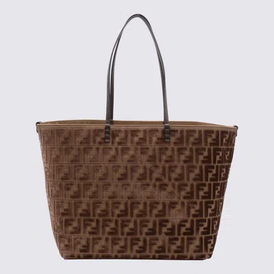 Fendi Roll Large Shopper In Ff Jacquard Velvet Bags In Brown