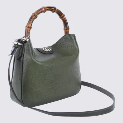 Gucci Bamboo Handle Cross-body Bag With Curved Design In Green