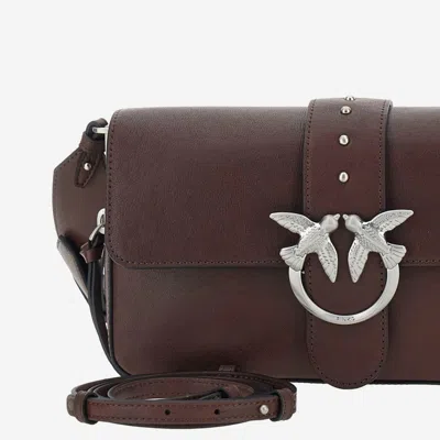 Pinko Medium Leather Classic Love Bag Slouchy Shoulder Bag With Zip In Brown