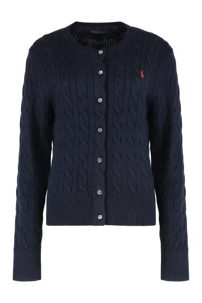 Polo Ralph Lauren Cable-knit Cotton Crewneck Cardigan Clothing In Blue