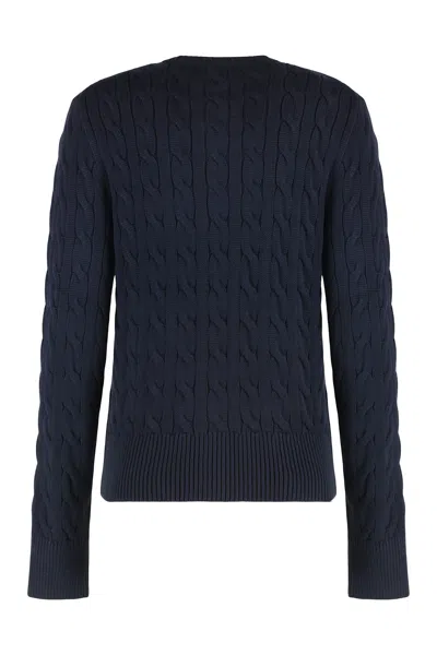 Polo Ralph Lauren Cable-knit Cotton Crewneck Cardigan Clothing In Blue