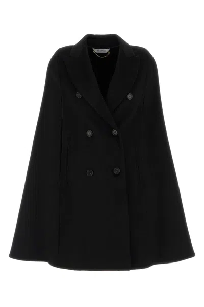 Max Mara Pordoi Cape With Button Detailing And Notched Lapels In Black