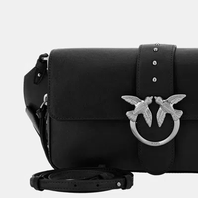 Pinko Love One Classic Leather Shoulder Bag In Black