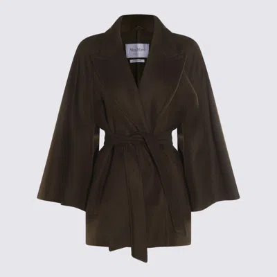 Max Mara Verna Cape-sleeve Camel Hair Wrap Coat In Green