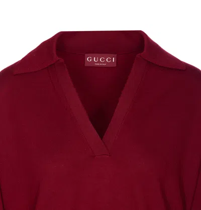 Gucci Women Ultrafine Wool Polo Shirt In Burgundy