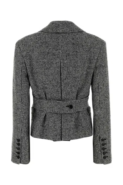 Ermanno Scervino Houndstooth Pattern Wool Blend Blazer In Gray