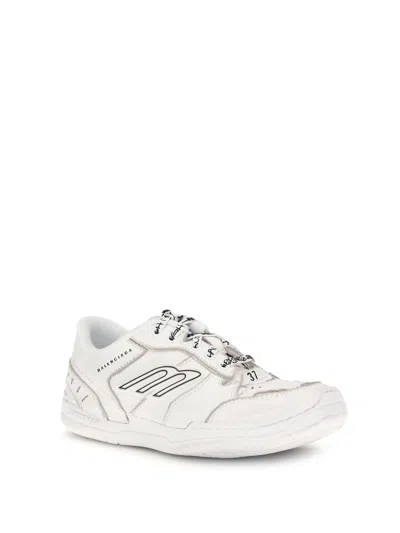 Balenciaga Women Hamptons Worn-out Leather Low-top Sneakers In Neutral