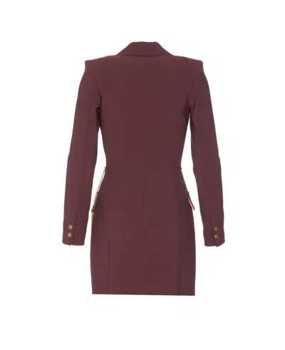 Elisabetta Franchi Midi Dress With Long Sleeves And Chain In Brown