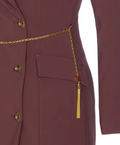Elisabetta Franchi Midi Dress With Long Sleeves And Chain In Brown