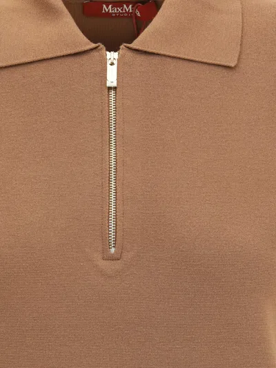 Max Mara Teti Zip Polo Shirt In Brown