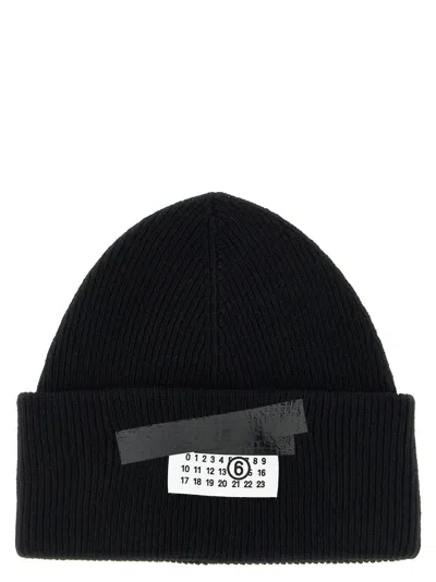 Mm6 Maison Margiela Ribbed Beanie With Logo Tag In Black