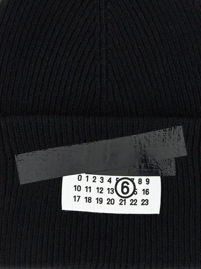 Mm6 Maison Margiela Ribbed Beanie With Logo Tag In Black