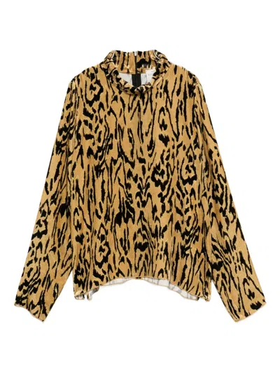 Forte Forte Mock-neck Animal-print T-shirt In Yellow