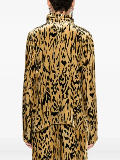 Forte Forte Mock-neck Animal-print T-shirt In Yellow