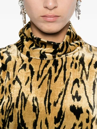 Forte Forte Mock-neck Animal-print T-shirt In Yellow