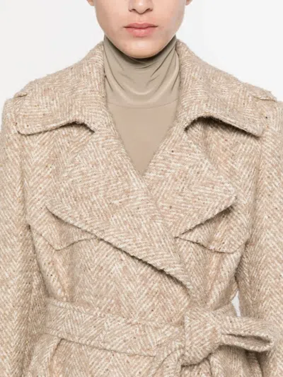 Tagliatore Belted Herringbone-pattern Coat In Neutral