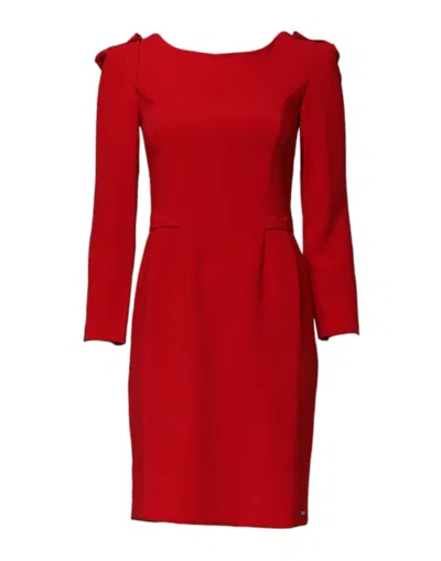 Pre-owned Armani Exchange Red Above Knee Long Sleeves Sheath Women's Dress ()