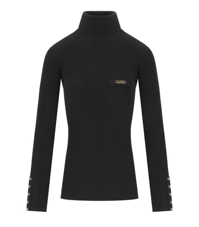 Elisabetta Franchi Elisabettafranchi Black Ribbed Turtleneck Sweater In Black