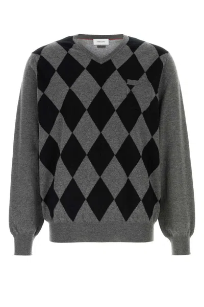 Ferragamo V-neck Wool Sweater Chest Pocket In Gray