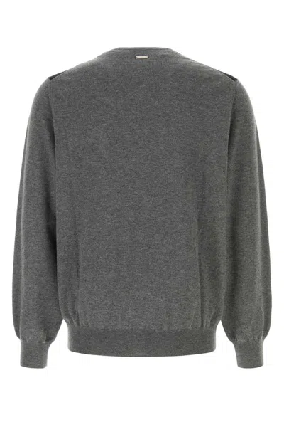 Ferragamo V-neck Wool Sweater Chest Pocket In Gray