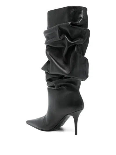 Amina Muaddi Anok 90 Leather Mid-calf Boots In Black