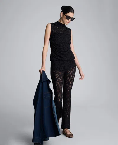 Kenneth Cole Pull On Stretch Lace Flare Pant With Inner Short In Black