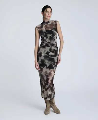Kenneth Cole Print Side Ruched Sleeveless Top In Black