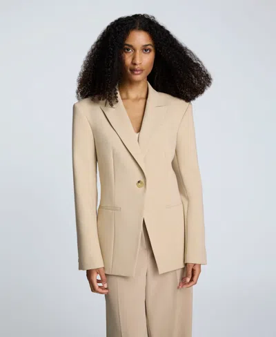 Kenneth Cole Luxe Twill Slim One Button Jacket In Neutral